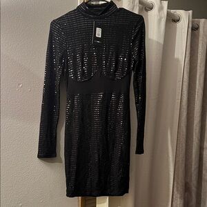 Fashion Nova Black Sequin Long Sleeve Dress